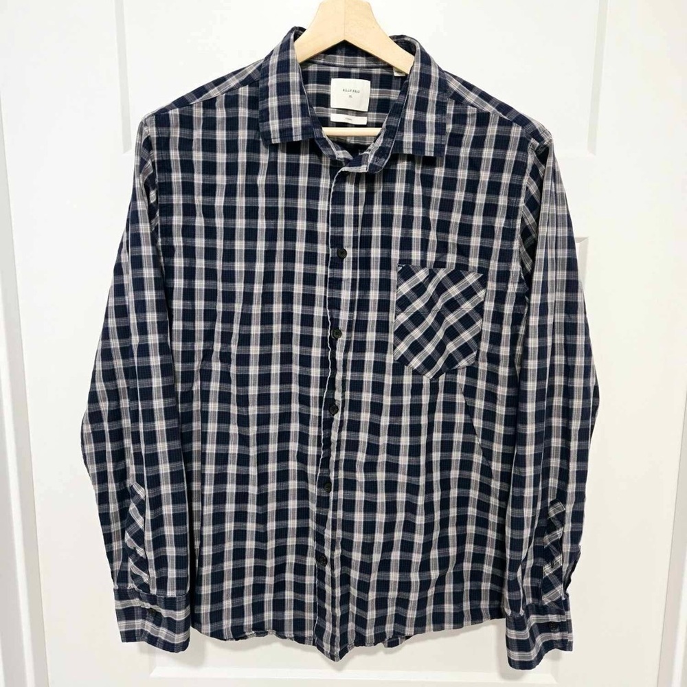 Billy Reid‎ Plaid Blue and Gray Men's Standard Button Down Size XL